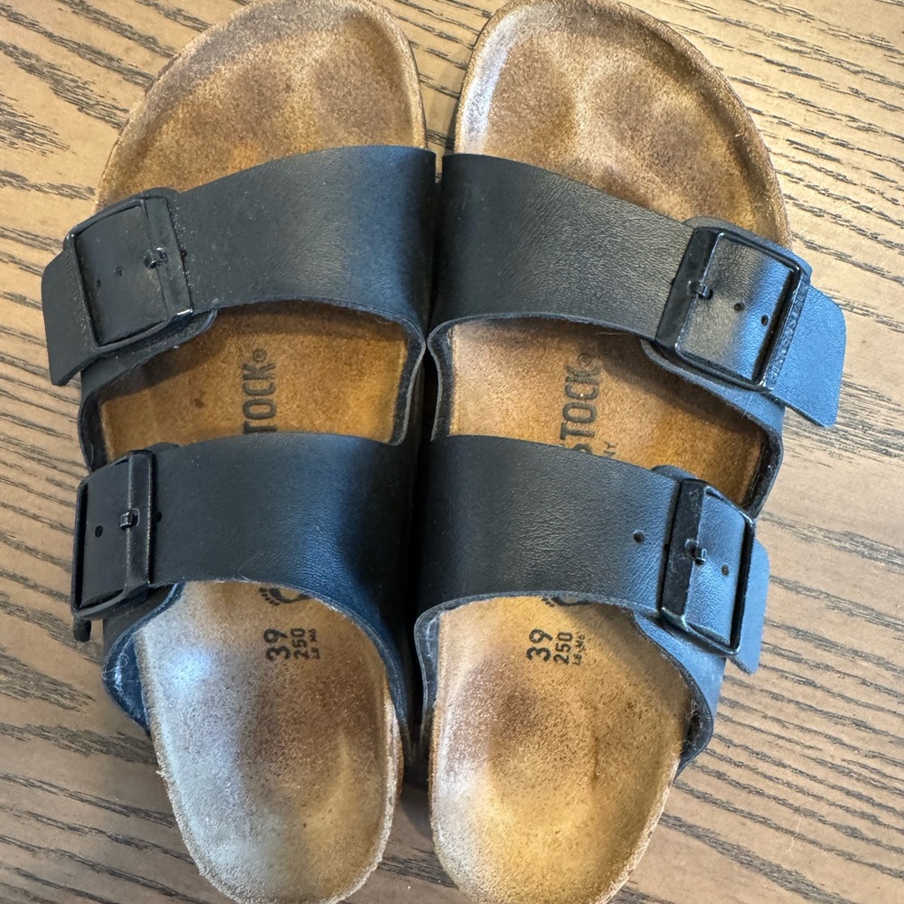 Birkenstock Classic Black Leather Sandals - Womens